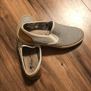 Navy striped slip on shoes